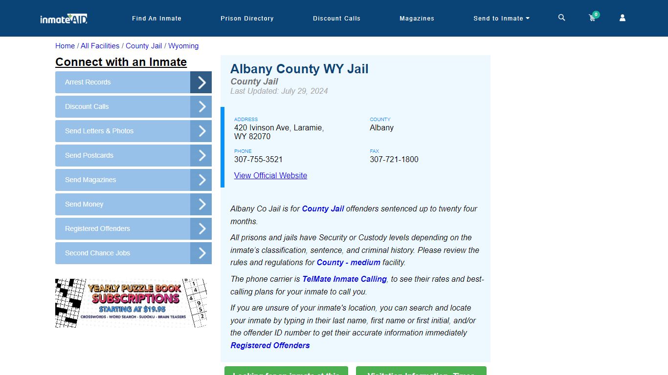 Albany County WY Jail - Inmate Locator