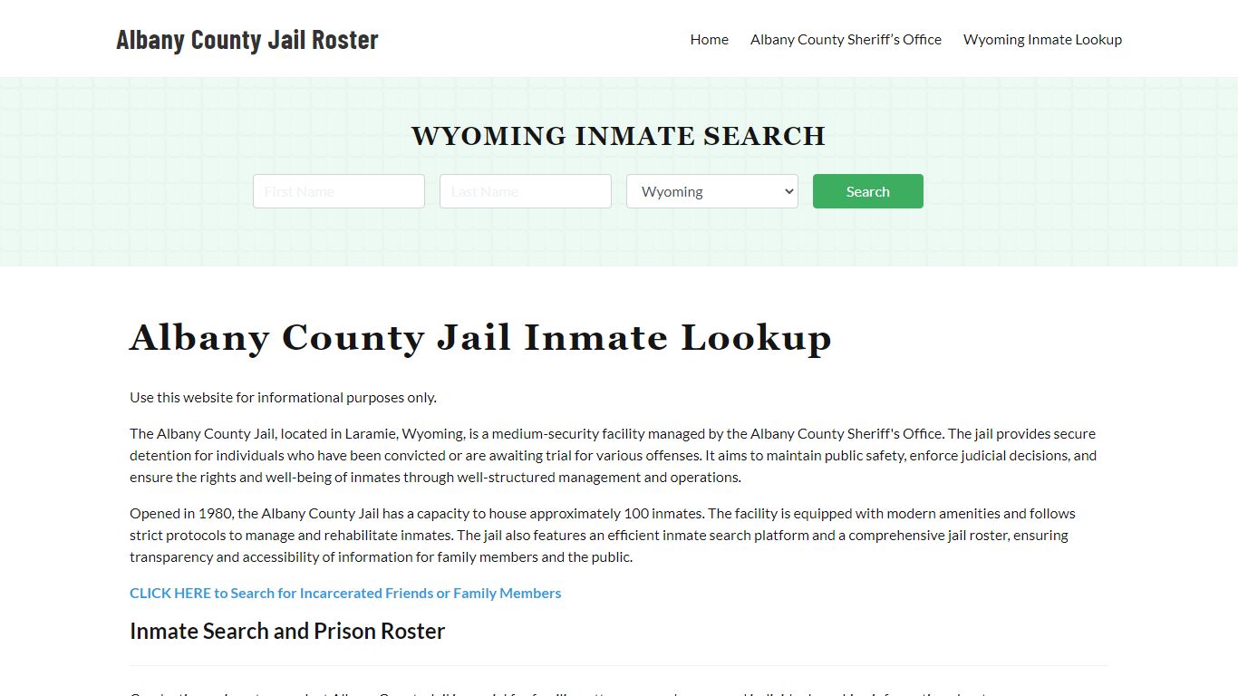 Albany County Jail Roster Lookup, WY, Inmate Search